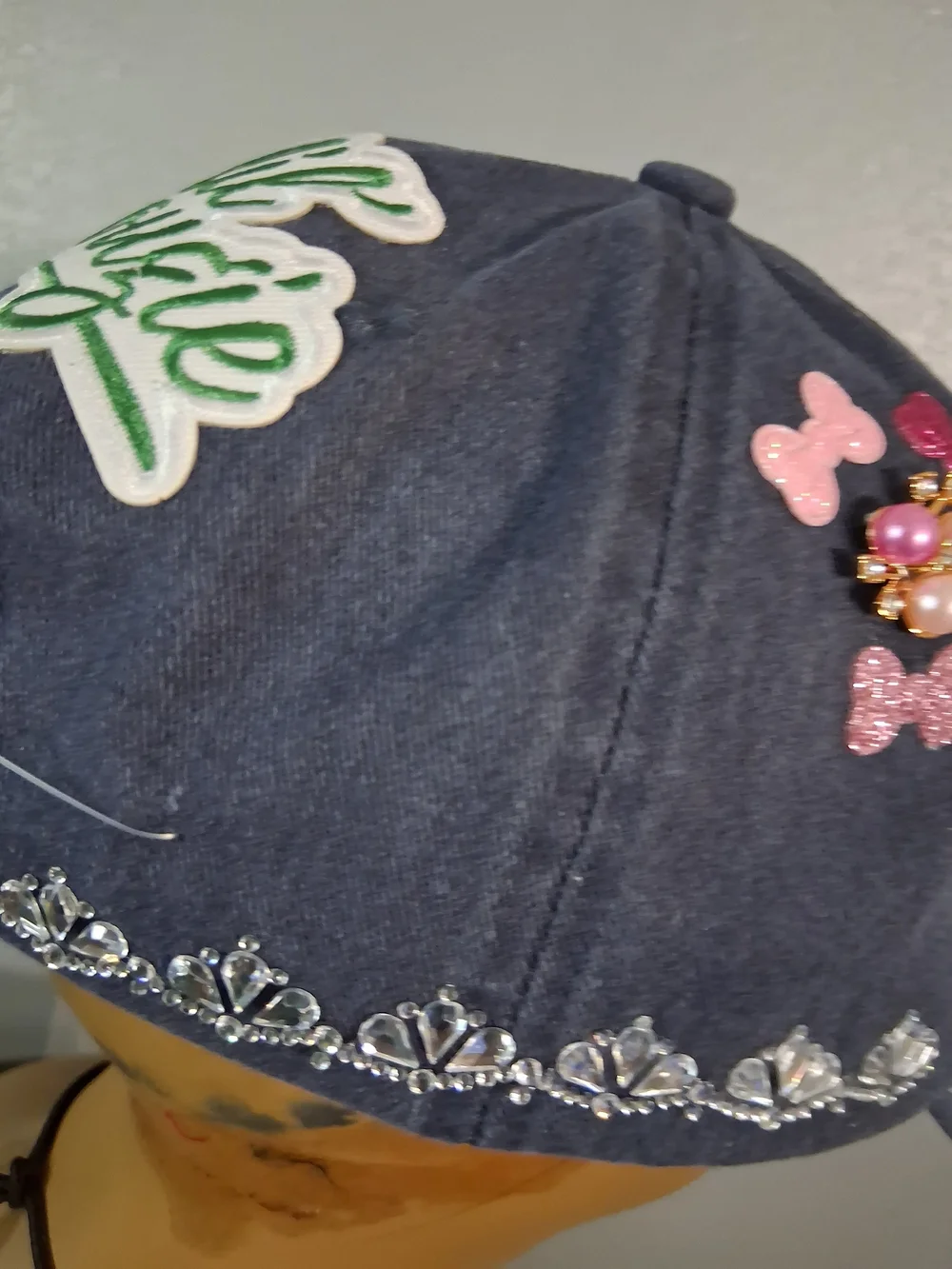 AKA Hand Crafted Navy Alpha Kappa Alpha 1908 Rhinestone Pearl Cap